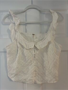 Free people White Ruffled Button blouse Large